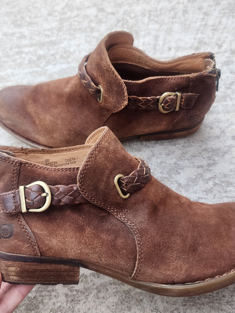 Born Sylvia Brown Distressed Suede Leather Boho Ankle Bootie Boots, Womens Sz 9M